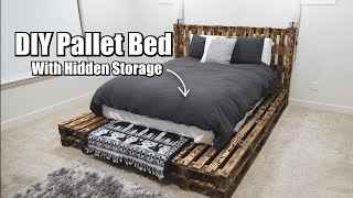 DIY Pallet Bed With Hidden Storage [upl. by Appolonia461]