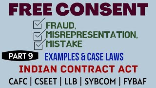 Fraud  Misrepresentation  Mistake  Free Consent  Indian Contract Act  Caselaws  Example [upl. by Aibar]