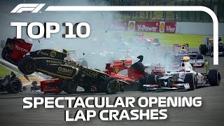 Top 10 Spectacular Opening Lap Crashes in F1 [upl. by Nonnahc7]