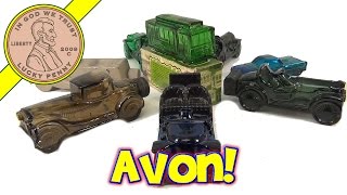 Avon Cosmetics Antique Collectible Glass Antique Cars Cologne Bottles Collection [upl. by Yelroc]