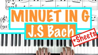 How to play MINUET IN G  JS Bach Petzold Sheet Music Piano Tutorial [upl. by Kantos631]