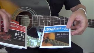 DAddario EJ40 Silk and Steel and EZ900 8515 Bronze String Comparison on Epiphone AJ220S Guitar [upl. by Odlabso566]