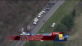 Video Truck hits powerline in Crownsville [upl. by Cloutman]