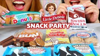 ASMR LITTLE DEBBIE DESSERT PARTY DONUTS CAKES ICE CREAM  KimampLiz ASMR [upl. by Garihc]